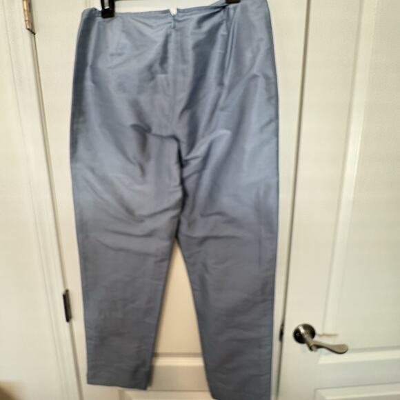 Lafayette 148 New York Sz 8 Silk Textured Pants Cropped Slits Classy Steel Blue - Picture 7 of 8